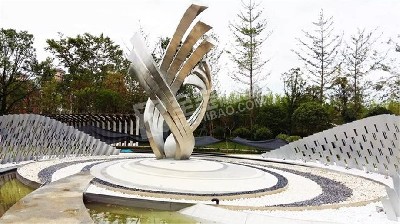 戶外公園創意鏡面葉子不銹鋼雕塑定制